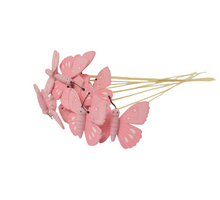 Packung mit 10 rosa Holzschmetterlingen auf 50 cm Stab.