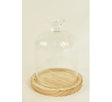 GLASVOGEL BELL D10X13,5H AUF HOLZSOCKEL NATUR