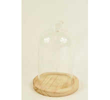 GLASVOGEL MIT GLOCKE D13X19H AUF HOLZSOCKEL NATUR