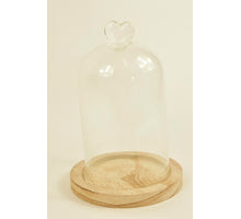 GLASHERZ BELL D13X19H AUF HOLZSOCKEL NATUR