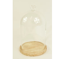 BELL GLASS HEART D17X27H AUF HOLZSOCKEL NATUR