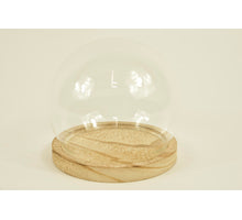 GLASBALLEN-GLOCKE D10X9H AUF HOLZSOCKEL NATUR