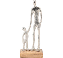 SKULPTUR MANN UND KIND ALUMINIUM 10X5X24CM SILBER