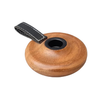 Kerzenhalter aus Akazienholz mit Ledergriff, 12x10x4cm, 3er-Set.