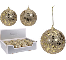 Weihnachtskugel aus Polystyrol, Ø 8 cm, goldglitzernd, 2 verschiedene Designs.