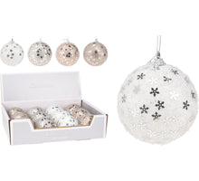 Weihnachtskugel aus Polystyrol, Ø 8 cm, Glitzer, Winterweiß, 4 verschiedene Farben