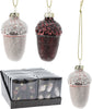 Eichel-Hängedeko-Glas-Set, 6 Stück, D4 H6,5cm, Rosa/Bordeaux, sortiert