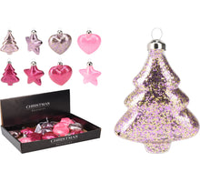 ORNAMENT GLAS 8X3X8CM 12 ASSORTIE DESIGN PINK PARTY COLOURS