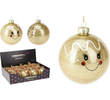 Weihnachtskugel aus Glas, Ø 8 cm, Gesicht, Gold, 2er-Set, sortiertes Design