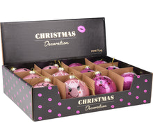 Weihnachtskugel aus Glas, Ø 8 cm, Gesicht, Rosa/Fuchsia, 4er-Set