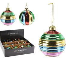 Weihnachtskugel aus Glas, Ø 8 cm, mehrfarbig gestreift, 2er-Set