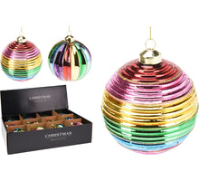 Weihnachtskugel aus Glas, Ø 10 cm, mehrfarbig gestreift, 2er-Set