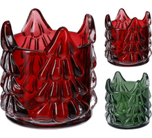 THEELICHTHOUDER ''TREE'' D8,5 H8,9CM 2 ASSORTIE KLEUREN ROOD/GROEN