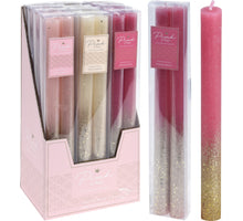 2ER-SET TISCHKERZE D2,5 H25CM ''ROSA'' GLITTER 3 FARBEN SORTIERT
