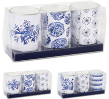 SATZ/3 KERZE IN GLAS DELFTER BLAU D5 H6CM 2 SORTIERTE STILE