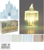 SET/3 KAARSJE MET LED STREEP DESIGN D3,8 H5/6,5/8CM 4 ASSORTIE KLEUR INCL 3xLR1130 BATTERIJEN