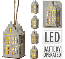 SLINGER MET HOUTEN 10X HUISJE LED 150CM NATURAL EXCL. 2X AA BATTERIJ