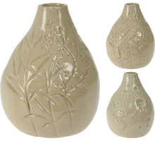 VASE KERAMIK MIT DEKO 14CM CREME 2 SORTIERT