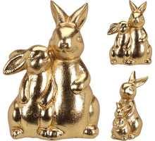 HASE MIT KIND POLY 11X8X12CM GOLD 2 SORTIERT