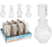 FLASCHE MIT VERSCHLUSS, KLARES GLAS, 4 VERSCHIEDENE DESIGNS, DURCHMESSER 5 CM, HÖHE 11,2 CM