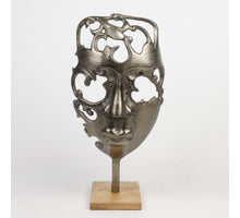 Aluminium Skulptur ''Gesicht'' Antikes Nickel 23x10x45cm auf Mann