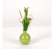 Ranunkel in grüner Glasvase H22cm pink