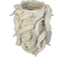 Pflanzgefäß Fische Feines Steingut Elfenbein 23x22,5x26cm