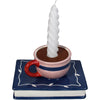 Candle Stick Cup on Book Dolomite Multi 15.3x11.7x7.6cm