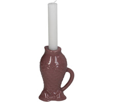 Candle Stick Fish Stoneware Pink 9.6x6.3x14cm