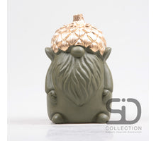 GNOME MET EIKEL CEMENT 12X11.5X18.7 CM OLIJFGROEN