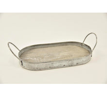 Dienblad rechthoek zink/hout met oren 20x9,5x2/5,5cm grey-wash