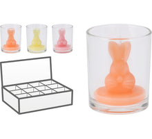 Kerze Hase im Glas D6 H8cm 3er-Set verschiedene Farben