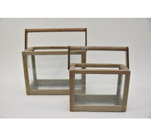 Set/2 Laterne Holz grau mit Griff 23x10.5x17.5 / 30x15x22cm