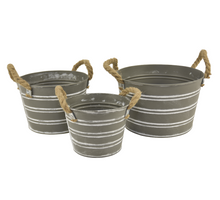 Set/3 zink rond met jute touw Grijs-wit