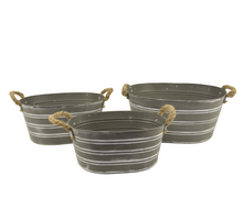 Set/3 zink ovaal met jute touw Grijs-wit