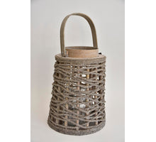 Lantaarn rond L met jute grey-wash met hengsel  D23 H41cm