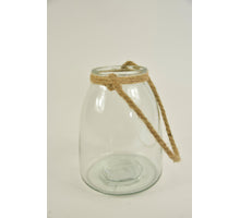 Glasvase ''Rocket'' rund mit Juteseil D14 H18cm