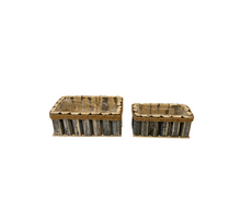 Set/2 houten planter Wall rechthoek grijs met touw 28x18x10cm/23x13x9cm