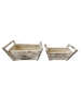 Set/2 houten bak David rechtoek oud-wit met handvaten 31x17,5x13cm/27x12x12cm
