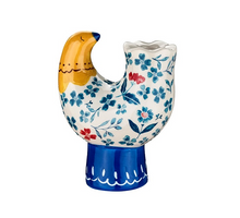 Aardewerk vaas floral bird blauw 12x7,2x15cm