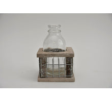 Holz/Gitter-Tray mit 1 Flasche Grauwäsche 8x8x11cm
