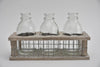 Holz/Gitter-Tray mit 3 Flaschen Grauwäsche 21x8x11cm